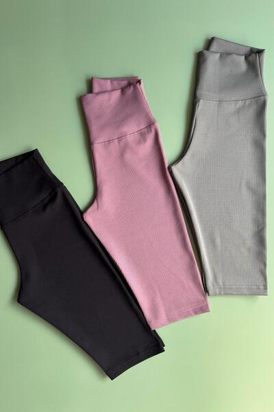 Elosia Form Rise |   3-Pack of High-Waisted, Tummy-Control Women's Leggings in Black, Teal Green, and Dusty Rose.