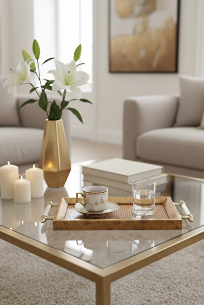 FINEARTCONCEPT Eskitme Altın Hazeran Kahve Sunum Tepsisi