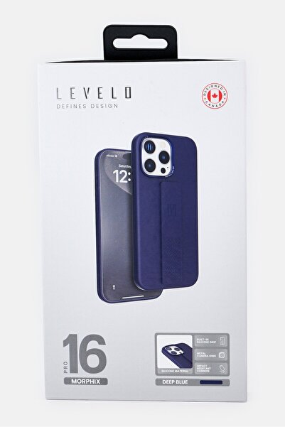 Levelo iPhone 16 Pro Morphix Silicone Case With Grip Stand, Dark Blue