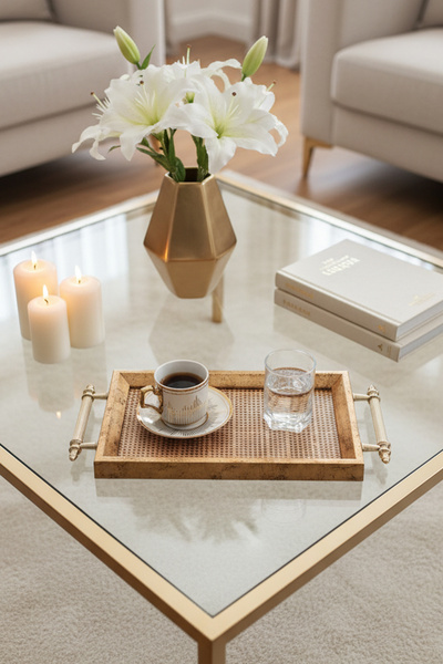 FINEARTCONCEPT Eskitme Altın Hazeran Kahve Sunum Tepsisi