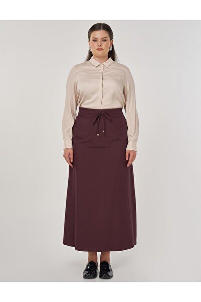 Kayra Lace-Up A-Line Skirt Dark Burgundy
