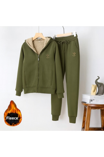 CLASSY.MODA Thermal-Tracksuit Set-2-Piece-Bottom-Top-Embroidery-Hooded-3 Thread Raised-Top Inner Welsoft Excluding Sleeves