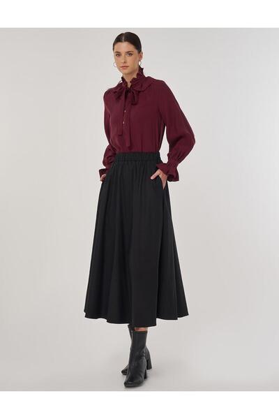 Kayra High Waist Flared Skirt Black