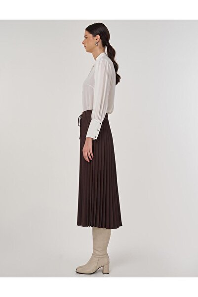 KYR Πλισέ φούστα με κορδόνια σε σκούρο καφέ