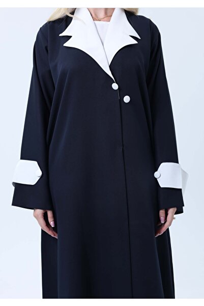 Msquare Fashion Navy & White Contrast Collar Professional Abaya with Headscarf