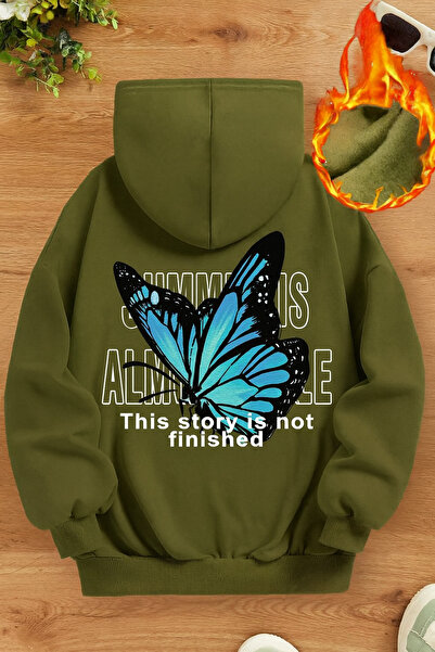 CLASSY.MODA Унисекс суитшърт с качулка и принт | Синьо мотив с пеперуди, висококачествен, удобен и модерен стил за всеки ден