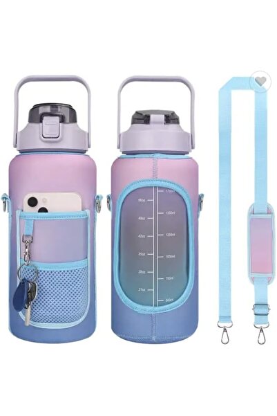 Al Rayyan Sports Sports Water Bottle 2L with Neoprene Sleeve and Straw, Motivational Time Markings, Made of Tritan -