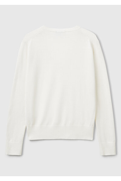 United Colors of Benetton Women's Cream Viscose and Silk Blend V-Neck Knitwear Sweater