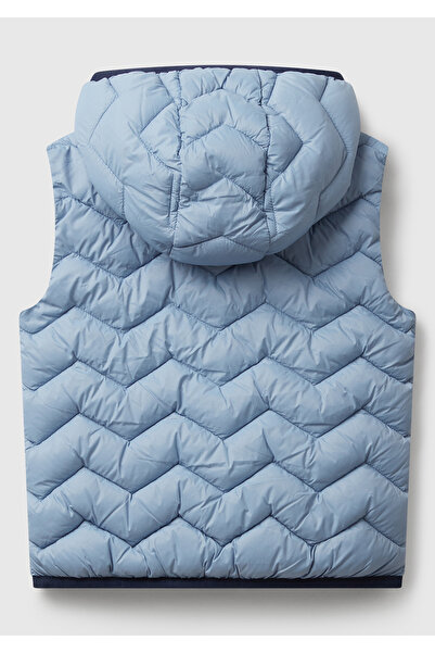 United Colors of Benetton Boy's Light Blue Hooded Vest with Logo Detail