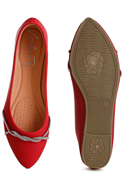 london Rag Women Rhinestone Faux Leather Ballerinas in Red