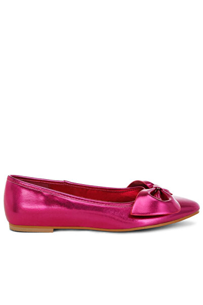 london Rag Women Metallic Pleather Bow Ballerinas in Fuchsia