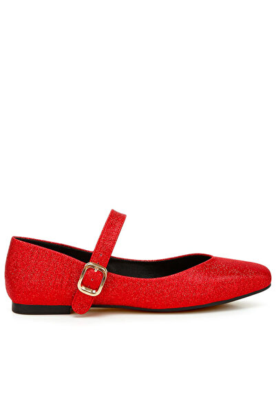 london Rag Women Glitter Pin Buckle Ballerinas in Red