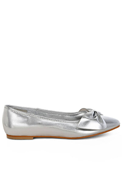 london Rag راقصة باليه نسائية من الجلد الصناعي المعدني مع فيونكة باللون الفضي