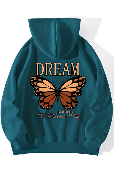 CLASSY.MODA Hanorac unisex cu glugă imprimat | Dream cu model de fluture scri...