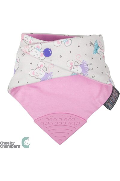 CHEEKY CHOMPERS Bavetica din bumbac 3 in 1, esarfa, cu colt de dentitie, usor de curatat, roz