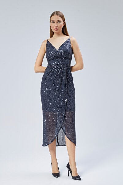 Asees Women's Evening Dress Graduation Double Breasted Neckline Rope Strap Sequin Evening Dress