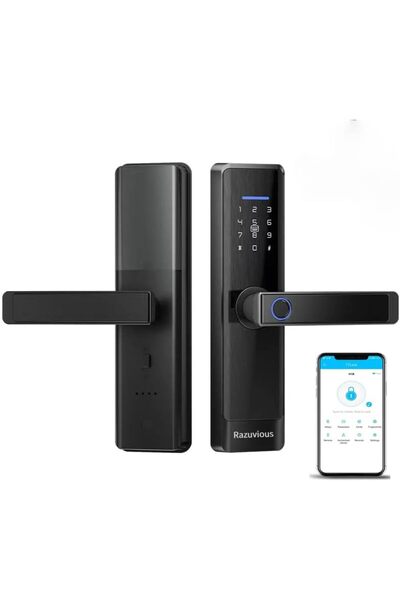RAZUVIOUS قفل ذكي، قفل باب ببصمة الإصبع مع فتحة 4585، قفل دخول بدون مفتاح بتق...