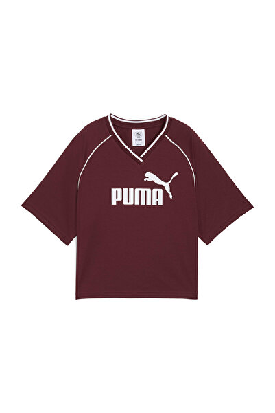 Puma ESS Relaxed Cropped Footb Bordo Kadın Kısa Kol T-Shirt