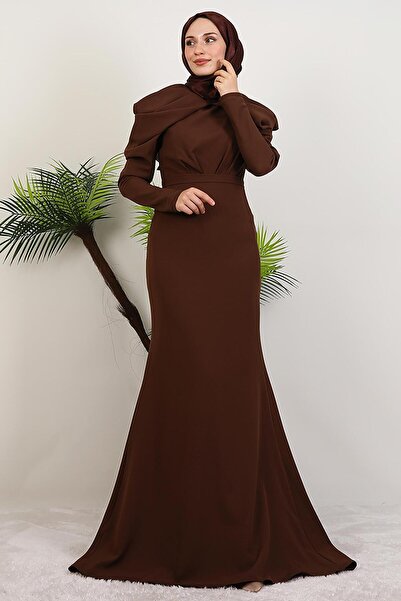 GİYZAMİLA Elena Omuz Detay Abiye Kahve