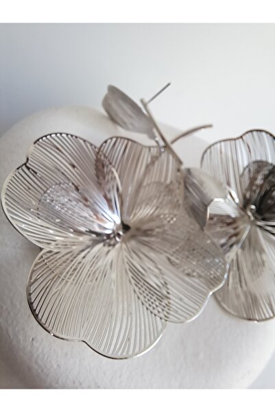 BHR AKSESUAR Gümüş Büyük Dalı İle Çiçek Küpe 6.5 Cm Çiçek Çapı