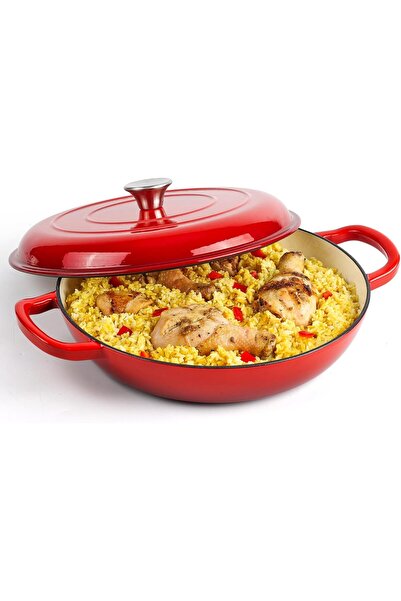 LENND Cast Iron Dutch Oven, 30cm Enameled Pan with Lid