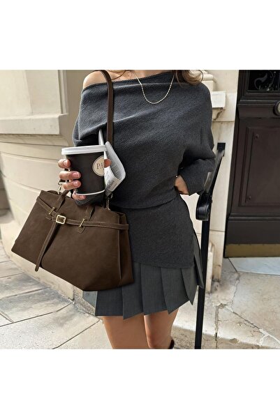 BOSTANTEN Work Tote Bags for Women Suede Leather Top Handle Satchel Crossbody Bag Shoulder Purse wit