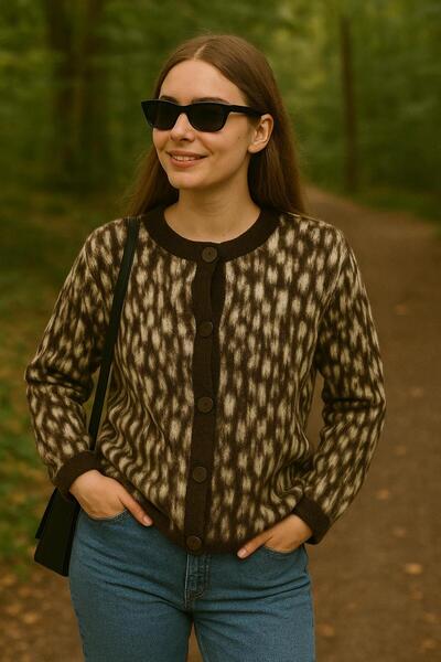 trivvy Leopard Patterned Soft Knitwear Cardigan