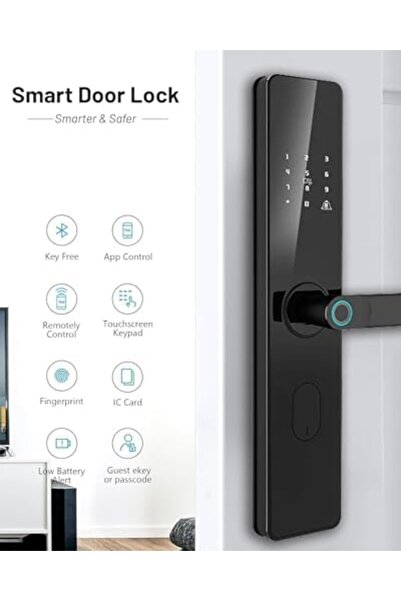 RAZUVIOUS قفل ذكي، واي فاي وبلوتوث مدمجان، قفل باب ببصمة الإصبع بدون مفتاح مع مقبض، جهاز تحكم عن بعد