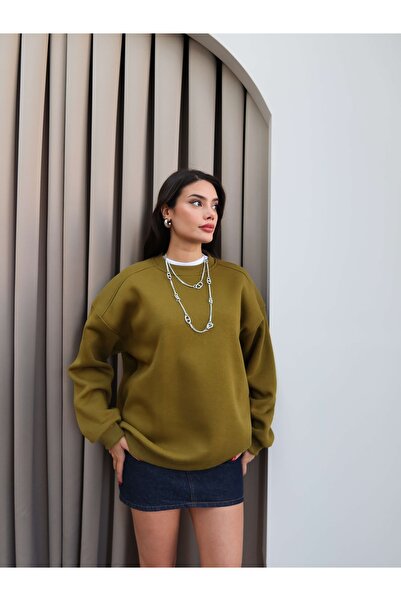ESRAHELVACI Khaki Oversize Embroidered Sweatshirt