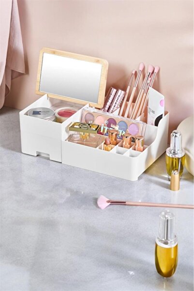 Bayev Liora Bamboo Mirrored Makeup Organizer με συρτάρια - Καλλυντικά και κοσμήματα με κινητό καθρέφτη