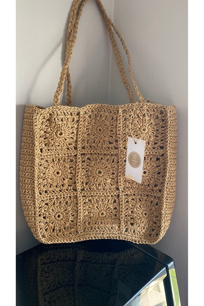 PeriStore Peridesign Hasır Motifli Omuz Çantası El Örmesi30x30cm Astarlı Aynı...