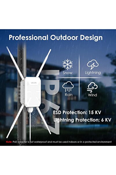 wavlink AC1200 Outdoor WiFi Extender - Dual-Band Access Point/Repeater/Router, 4x7dBi Antennas, PoE,