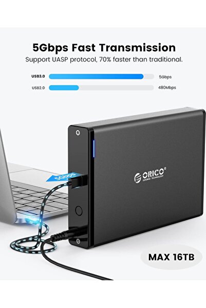 Orico 3.5" Hard Drive Enclosure USB 3.0 to SATA I/II/III Vertical Aluminum Case for HDD/SSD (Support