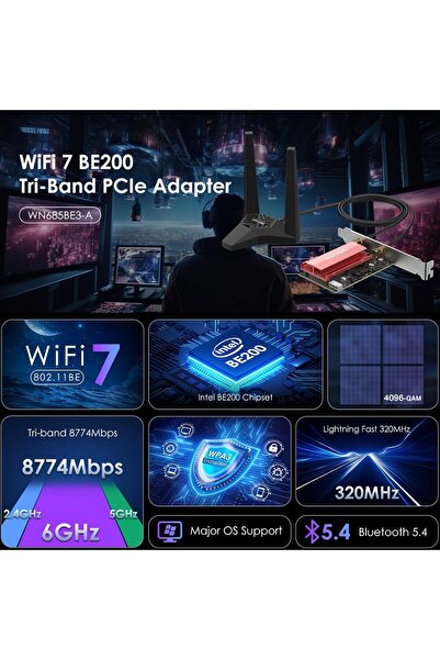 Generic WAVLINK WiFi 7 BE8800 PCIe WiFi Card (BE200), Tri-Band, Bluetooth 5.4