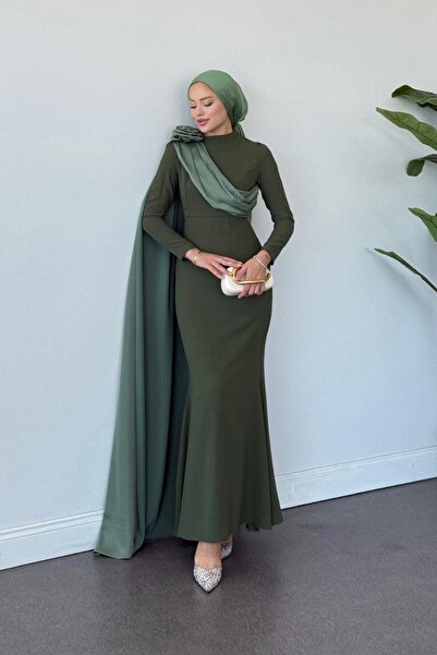 Şulemoda Giyim Βραδινό φόρεμα Hayes με ουρά χακί