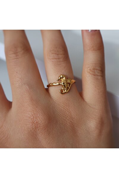 leargia خاتم فولاذي على شكل حصان البحر - ذهبي