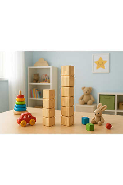 ViraHome Ahşap ve Metal Dekorasyon Doğal Ahşap 12 li Küp Bloklar Oyun Dekor İstifleme Küpleri Etkinlik Küpü Zeka Küpü Boyanabilir Küp