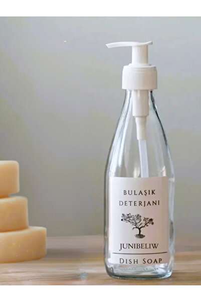 JUIWI Suya Dayanıklı Etiket Boş Cam Şişe Bulaşık Deterjanlık 330ml