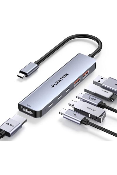 LENTION USB C Hub with 4K@60Hz HDMI, 10Gbps Data Transfer with 2 USB C and 2 USB 3.2 Gen2, PD 100W,