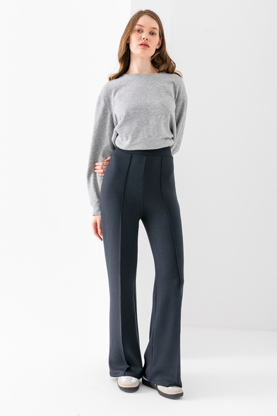 Alos Women's Smoked Modal Wide Leg Striped High Waist Soft Textured Elastic Waist Lycra Pants