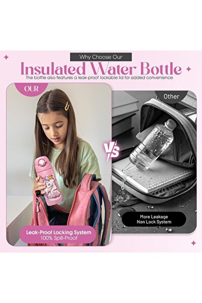 Generic VERJO Kids Water Bottle for School – 500ml Stainless Steel Kids Insulated Water Bottle with Straw,