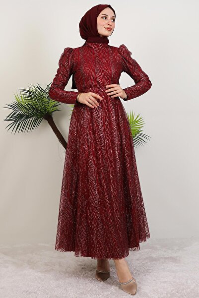 GİYZAMİLA Selma Simli Abiye Bordo