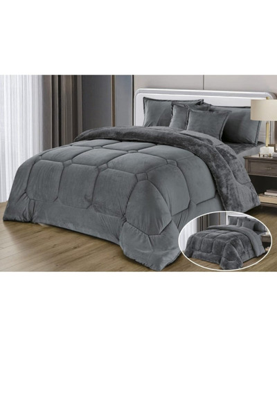 smart home Premium Double-Sided Winter comforter, Velvet and Fur - 6-Piece Comforter Set, 250x230cm
