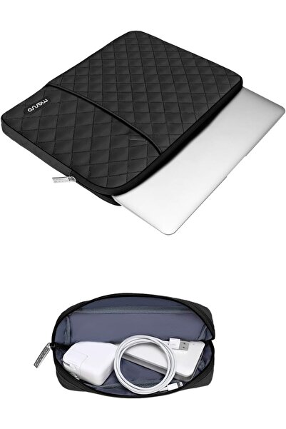 Generic MOSISO Laptop Case 15-inch Square Quilted Sleeve with Pocket & Small Pouch, Black