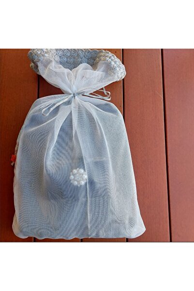 esdekor Stylish Gray Hand Towel with Pearl and Stone Detailing and Black Ribbon Decoration, Suitable as a Gift