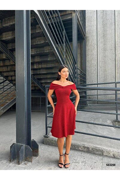 Modafeminen Flowers Fabric Madonna Collar Flare Dress Red 583298