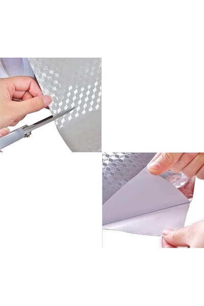 Flippy Autocolant Bucătărie Flippy, Autoadeziv, Rezistent Temperatură Ridicată, 60x300 cm, Cub 3D, Argintiu