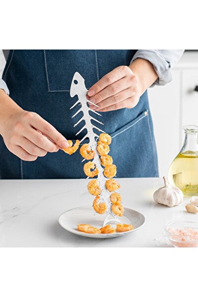 Flippy Forma pentru Frigarui, Flippy, Model Oase de Peste, din Otel Inoxidabil, Instrument pentru Gratar, B