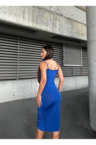 Modafeminen Esnek Sandy Kumaş Büzgü Detaylı Abiye Elbise 583278 SAKS