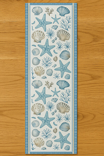 Else Dekor Seashell Patterned Digital Printing Washable Decorative Runner 40X140Cm